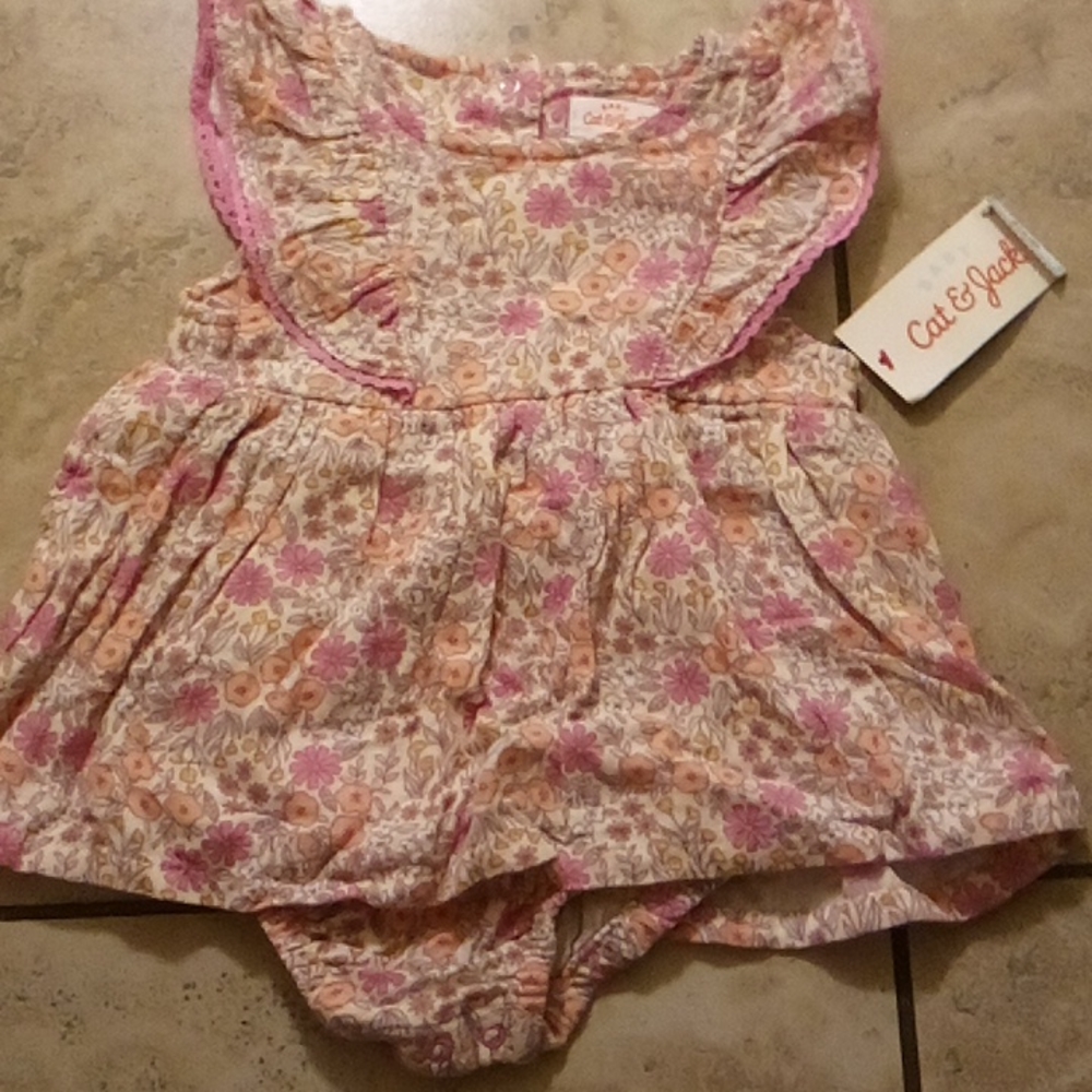Cat & Jack, 6-9 months, tan n pink floral print.